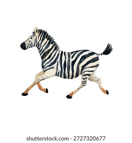 Dynamische Vektorgrafik eines laufenden Zebras, einzeln auf Weiß. Perfekt für Kinderbücher, Bildungsinhalte und Grafikdesign-Projekte zum Thema Safari.