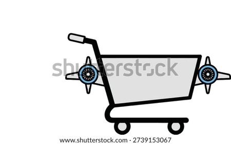 A dynamic vector illustration of a shopping cart equipped with jet engines on its sides, symbolizing rapid delivery and expedited e-commerce services.
