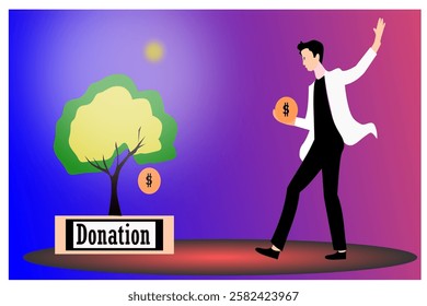 A dynamic vector illustration showcasing the spirit of giving, featuring hands reaching out, donation boxes, and financial symbols, representing community support and charitable contributions.