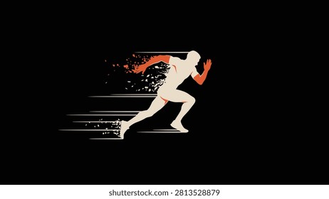 Dynamic vector illustration of a sprinting athlete with motion blur and speed particles sprinting silhouette movement