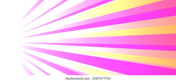 Dynamic vector illustration of a sunburst with pink, yellow, and white rays converging towards a vanishing point