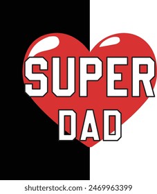 Dynamic vector illustration of 'Super Dad' with a cape and shield. Perfect for Father's Day, celebrating the hero in every dad. Bold, eye-catching design for t-shirts.