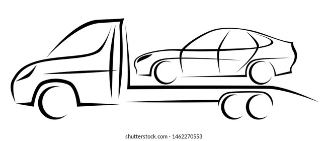 Dynamic vector illustration of a towing van ready to import and export a used car or to transfer a broken down vehicle for repair