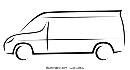 Dynamic vector illustration of a van with long wheelbase and high roof as a logo for delivery or courier company. The car has a modern kinetic design. 