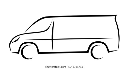 Dynamic vector illustration of a van with short wheelbase and small roof as a logo for delivery or courier company. The car has a modern kinetic design. 