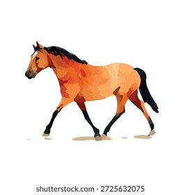 Ilustração vetorial dinâmica de um cavalo andando, perfeito para projetos equestres, logotipos e materiais educacionais. Estilo moderno de aquarela.