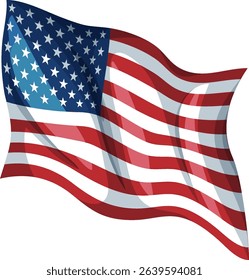 Dynamic vector illustration of a waving American flag with vibrant colors and realistic shading, capturing movement and patriotism