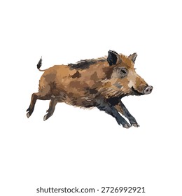 Dynamische Vektorgrafik eines Wildschweinlaufs, perfekt für Wildtiere, Jagd oder Designs zum Thema Natur. Einzeln für die einfache Integration in verschiedene Projekte.