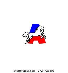 Dynamic vector logo of a jumping horse alphabet A letter. Perfect for sports brands, equestrian logos, racing teams, active identity, and energetic typography designs