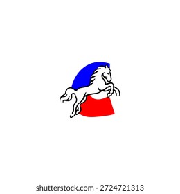 Logotipo vetorial dinâmico de uma letra C do cavalo saltador. Perfeito para marcas de esportes, logotipos equestres, equipes de corrida, identidade ativa e projetos de tipografia energética