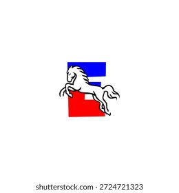 Logotipo vetorial dinâmico de uma letra E do alfabeto do cavalo saltador. Perfeito para marcas de esportes, logotipos equestres, equipes de corrida, identidade ativa e projetos de tipografia energética