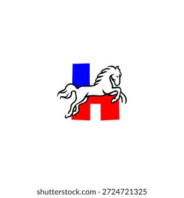 Logotipo vetorial dinâmico de uma letra H do cavalo saltante. Perfeito para marcas de esportes, logotipos equestres, equipes de corrida, identidade ativa e projetos de tipografia energética
