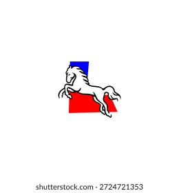 Logotipo vetorial dinâmico de uma letra L do alfabeto do cavalo saltador. Perfeito para marcas de esportes, logotipos equestres, equipes de corrida, identidade ativa e projetos de tipografia energética