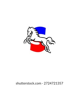 Dynamisches Vektorlogo eines Springpferdes Alphabet S Buchstabe. Perfekt für Sportmarken, Reitsport-Logos, Rennteams, aktive Identität und energiegeladene Typografiedesigns