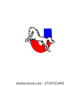 Logotipo vetorial dinâmico de uma letra U do alfabeto do cavalo saltador. Perfeito para marcas de esportes, logotipos equestres, equipes de corrida, identidade ativa e projetos de tipografia energética
