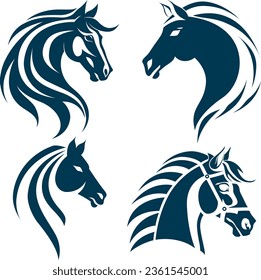 Dynamic vector logo set featuring horses in various striking poses, exuding strength and elegance. Perfect for equine enthusiasts and businesses seeking a bold visual identity.
