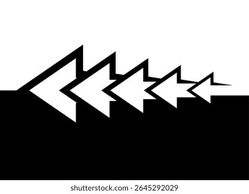 Dynamic Vector Pattern of arrows from black lines. Design element for navigation, Direction indicator. Divided black and white Vector background. Epicenter. Transition