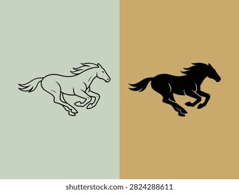 Dynamic vector a powerful equine steed in full stride ideal for sports branding and emblem design.
