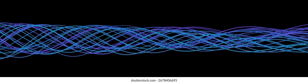 Dynamic vector tech background with intertwined blue and purple waves on black.