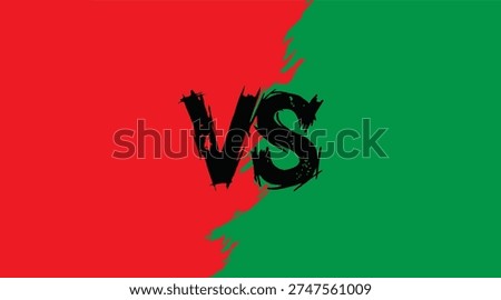 Dynamic versus comparison concept with distressed brush stroke effect separating red and green halves, symbolizing choice, competition, or opposition between two distinct sides