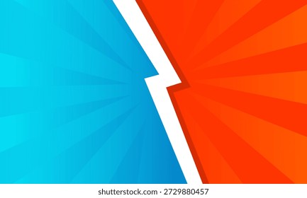 A dynamic versus screen featuring a striking lightning bolt separating vibrant blue and red sections, ideal for competitive themes.