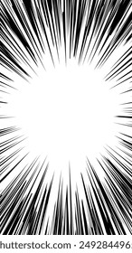 Dynamic vertical background, template for social media, comics, posts.  Speed line comic background. Manga explosion effect with radial motion elements. Vector graphics