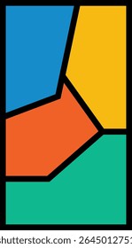 Layout dinâmico de painel vertical em quadrinhos, com seções coloridas em formato irregular divididas por linhas pretas nítidas. para histórias móveis, fundo moderno e energético com um romance gráfico distinto