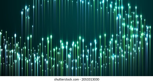 Concepto de flujos de datos de vigas verticales dinámicas. Partículas geométricas de la radiación de los dientes de neón. Ilustración visual del movimiento de líneas de la industria electrónica. Fondo progresivo de flujos de datos.