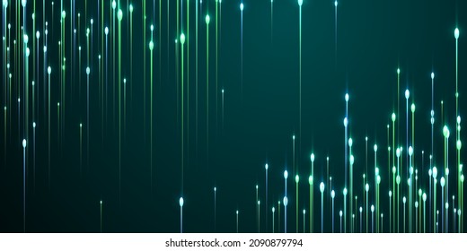 Dynamic vertical line rays data flows vector. Tech neon teal glow elements. Electronic technology lines movement innovative illustration. Data flows progressive backdrop.