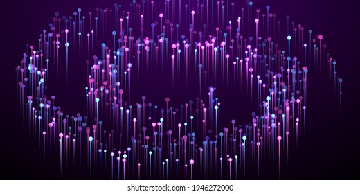Dynamic vertical line streams fiber optics vector. Geometric neon purple luminous elements. Electronic industry lines movement visual pattern. Fiber optics advanced backdrop.