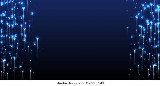 Dynamic vertical line streams fiber optics vector. Geometric neon blue electronic particles. Social science lines movement visual pattern. Fiber optics modern backdrop.