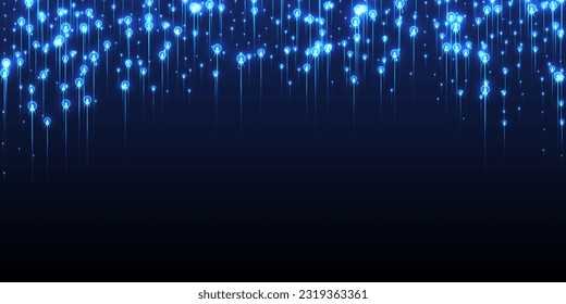 Vector de fibra óptica de flujo vertical dinámico. Elementos eléctricos de neón de tecnología azul. Las líneas de tecnología de la información desplazan a un fondo de pantalla innovador. Fondo avanzado de fibra óptica.