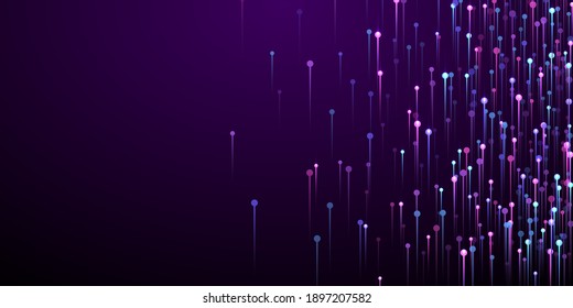 Dynamic Vertical Line Streams Speed Motion Vector. Tech Neon Purple Light Elements. Electronic Industry Lines Movement Visual Wallpaper. Speed Motion Cool Background.