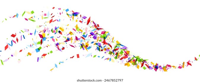 Una Imagen abstracta dinámica y vibrante que representa una explosión de Formas geométricas coloridas sobre un fondo blanco, creando una sensación de movimiento y energía.