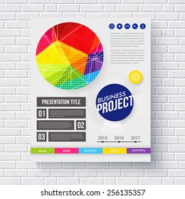 Dynamic vibrant colorful frontispiece for a Business Project with a circular geometric design and editable text spaces, vector illustration