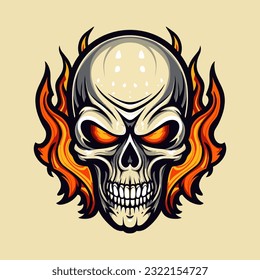 A dynamic and vibrant flaming skull vector clip art illustration, with swirling flames and bold colors, guaranteed to make your designs pop and ignite excitement