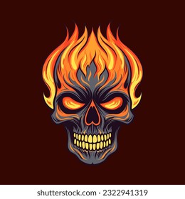 A dynamic and vibrant flaming skull vector clip art illustration, with swirling flames and bold colors, guaranteed to make your designs pop and ignite excitement