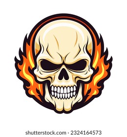 A dynamic and vibrant flaming skull vector clip art illustration, with swirling flames and bold colors, guaranteed to make your designs pop and ignite excitement