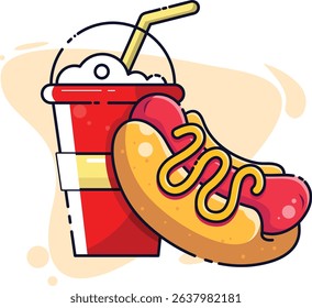 A dynamic and vibrant set of fast food icons illustrated in a classical hand-drawn sketch style. 