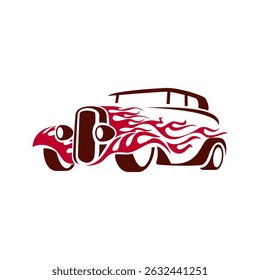 Dynamic vintage hot rod car with flame details, perfect for retro automotive and custom design projects