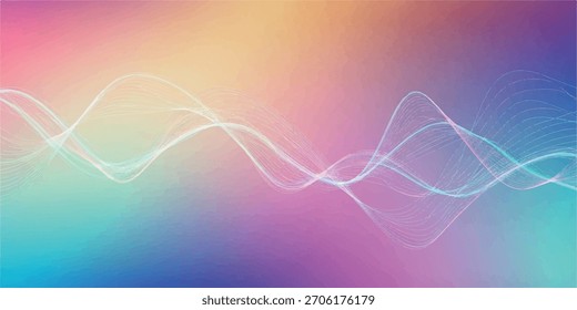 Um visual dinâmico de linhas fluindo e um fundo gradiente colorido.