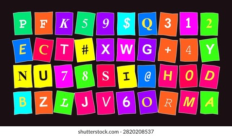 Dynamic visual of jumbled characters, suitable for backgrounds, data security concepts, and educational materials.