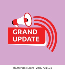 Dynamic visual representation of a grand update announcement featuring a megaphone and vibrant red banner.