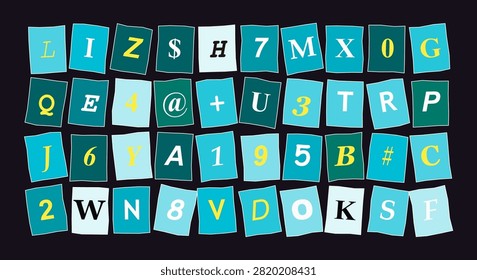 Dynamic visual representation of jumbled characters, suitable for themes like data, encryption, passwords, and education.