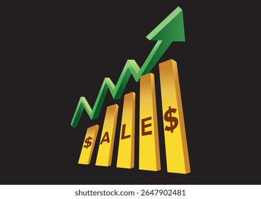 Dynamic visualization of a sales growth chart with an upward trend arrow and highlighted sales figures, representing business success and increasing revenue in a captivating design concept.