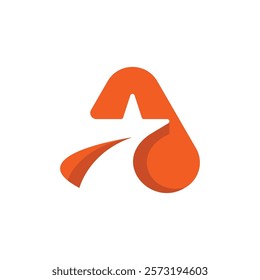 A dynamic and visually appealing abstract logo, featuring an orange teardrop shape with a white star centered and a white arrow-like extension flowing from the top-left