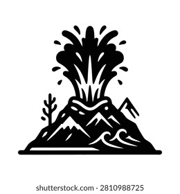 Dynamic a volcanic eruption with active lava spewing set against a backdrop of rugged peaks and ocean waves. Ideal for themes of natural power and geological events.