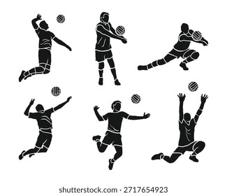 Ações Dinâmicas do Jogador de Voleibol Silhuetas Definir Vetor