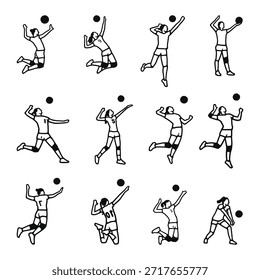 Dynamic Volleyball Player Poses Collection Set Vector Illustration