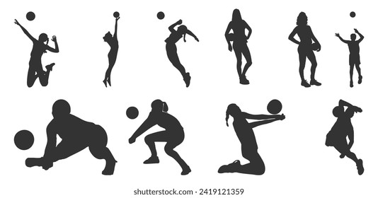 Dynamic Volleyball Silhouettes, A Comprehensive Set for Sports Enthusiasts